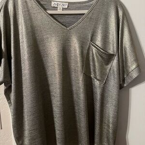 She + Sky Shimmering Silver Knit Blouse